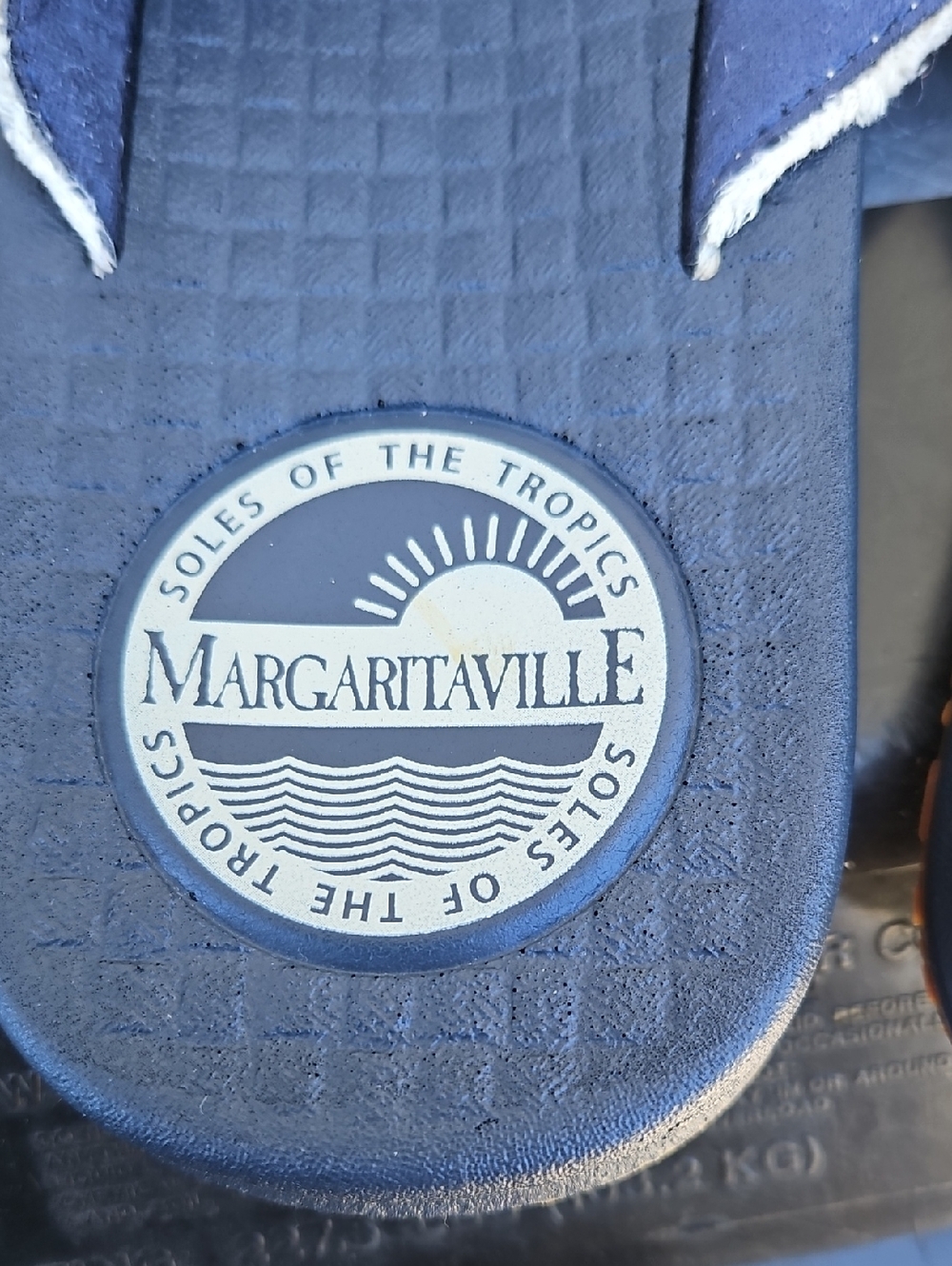 Margaritaville Navy Flip Flops with Red-White Striped Straps - Picture 2 of 5